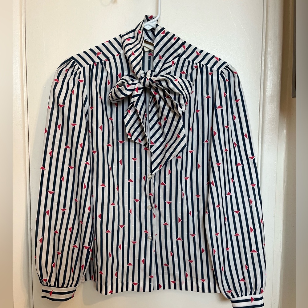 Vintage Rhonda Lee Button Down Blouse with Tie Size Large